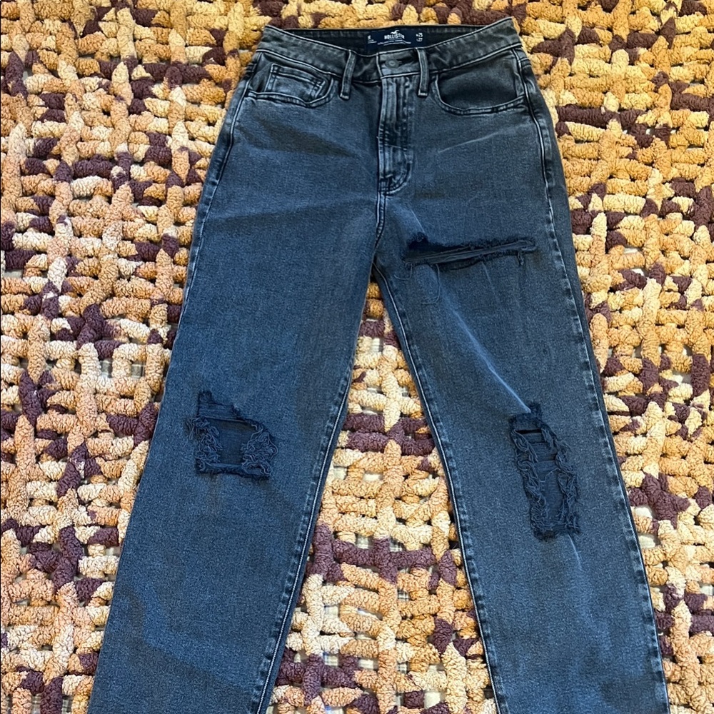 Hollister Black Distressed Straight Leg Jeans
